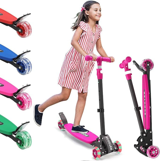 Scooter for Kids 3-12, Kid Scooters with Extra-Wide Deck, 165 lbs Capacity, 3 Wheel Kick Scooter with Lean to Steer, Height Adjustable Handlebar, Light Up Wheels for Stable Smooth Riding, Child Gift