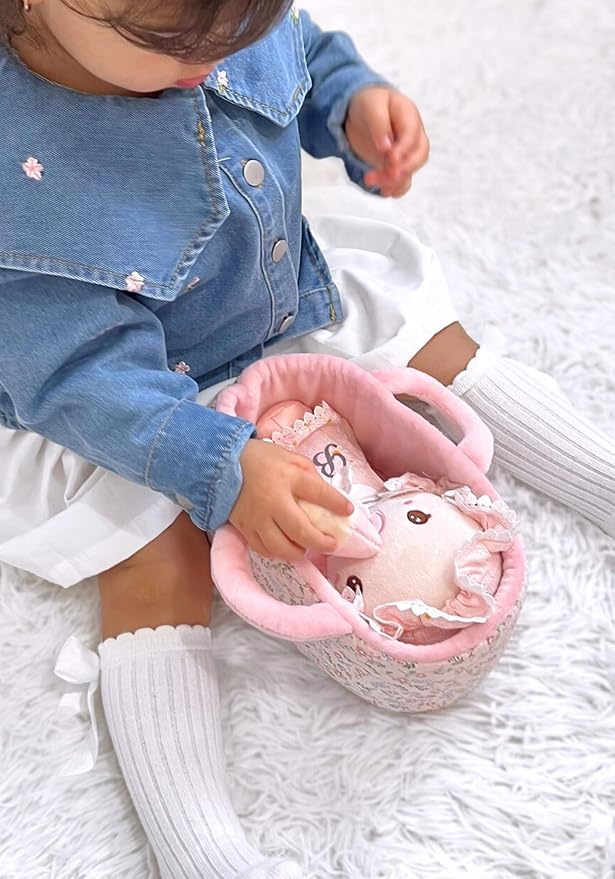 LeyaDoll 9'' Soft Baby Doll Toys for 1 Year Old Girl, Pretend Playset with Plush Doll, Bassinet, Blanket and Bottle, Perfect Birthday for Toddlers & Infants