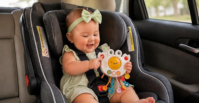 Yummy Baby Products Montessori Sensory Toy for Babies, Silicone Pull String Teething Toy, Perfect for Entertaining Baby While Developing Motor and Sensory Skills (Crab)