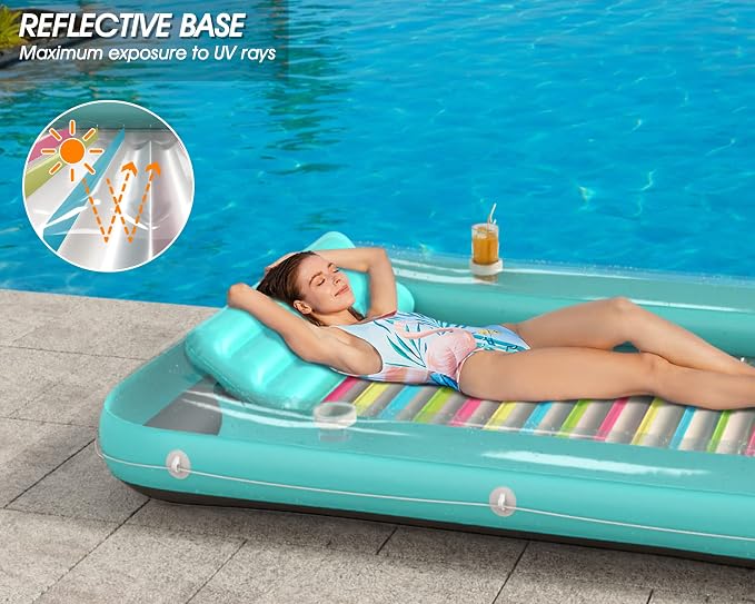 Inflatable Tanning Pool Lounger Float - Jasonwell 4 in 1 Sun Tan Tub Sunbathing Pool Lounge Raft Floatie Toys Water Filled Tanning Bed Mat Pad for Adult Blow Up Kiddie Pool Kids Ball Pit (RA, XXL)