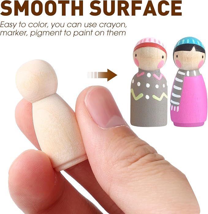 Wooden Peg Dolls, Peg Dolls Unfinished, Wooden People Figures, Natural Wood Figures for Painting, DIY Arts and Crafts, 2 Different Shapes, 40 PCS