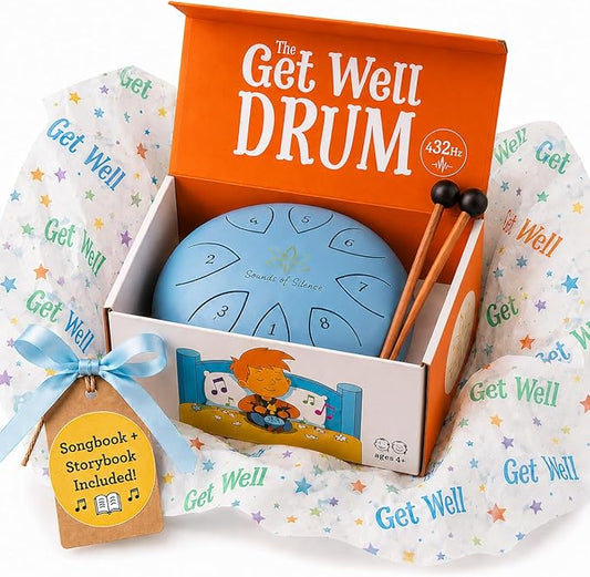 Get Well Gift for Kids | Calming Steel Tongue Drum with Songbook and Storybook | Screen-Free, Soothing, Healing Musical Activity for Children in Recovery | 6 inch 8 Notes