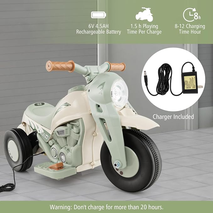 Costzon Kids Motorcycle, 6V Battery Powered Ride on Motorcycle with Bubble Maker, Music, LED Headlight, Forward & Backward, 3 Wheels Electric Motorcycle for Kids, Gift for Boys & Girls (Beige)