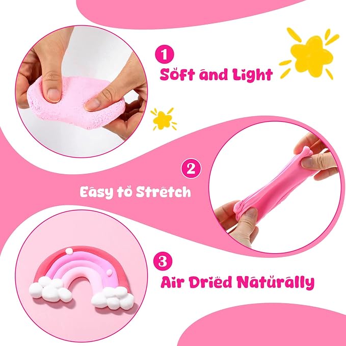VioraWhite 72 Pcs 38oz Air Dry Clay Bulk Modeling Magic Ultra Lightweight Foam Modeling Clay for Kids Adults DIY Gifts Party Arts Crafts and School Project Supplies(Pink)
