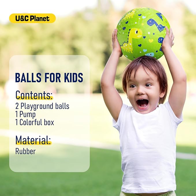 U&C Planet Playground Balls for Toddlers 1-3, 2 Pack 6 inch 8.5 inch Kickball for Kids Outdoor Indoor, Catoon Rubber Balls with Pump, Child Gift for Boys Girls 1-3 3-5 5-10