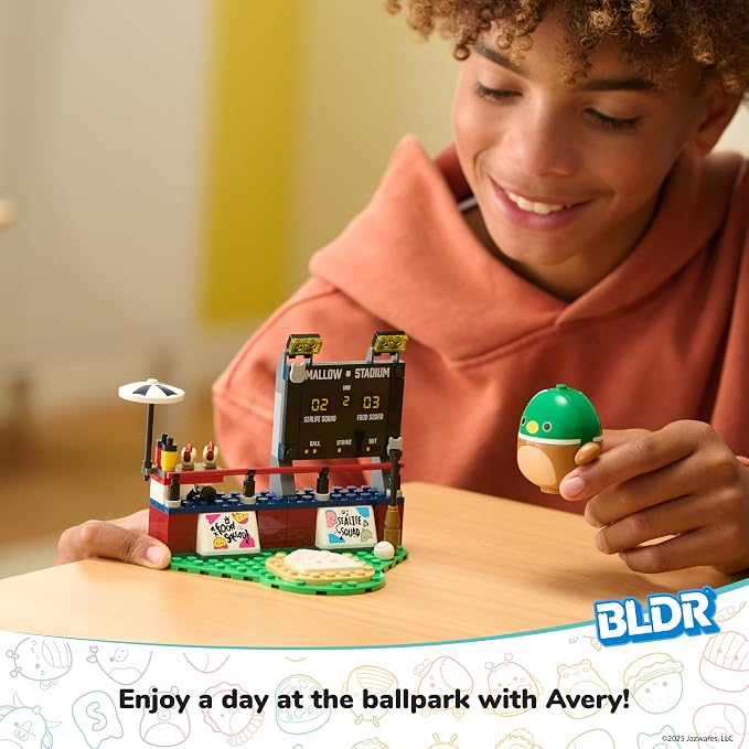 BLDR Squishmallows Avery's Ball Game Building Set - Avery the Mallard Duck Buildable Figure - Squishmallows Fans 8+, 0044