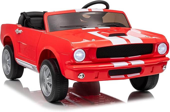 Garvee 24V 2 Seater Ride on Licensed Shelby GT350, Battery Powered Ride on Toys for Kids with Remote Control, Ford Shelby Kids Electric Vehicle 2 Seat, Safety Belt, 2 Speeds, LED Lights, Red