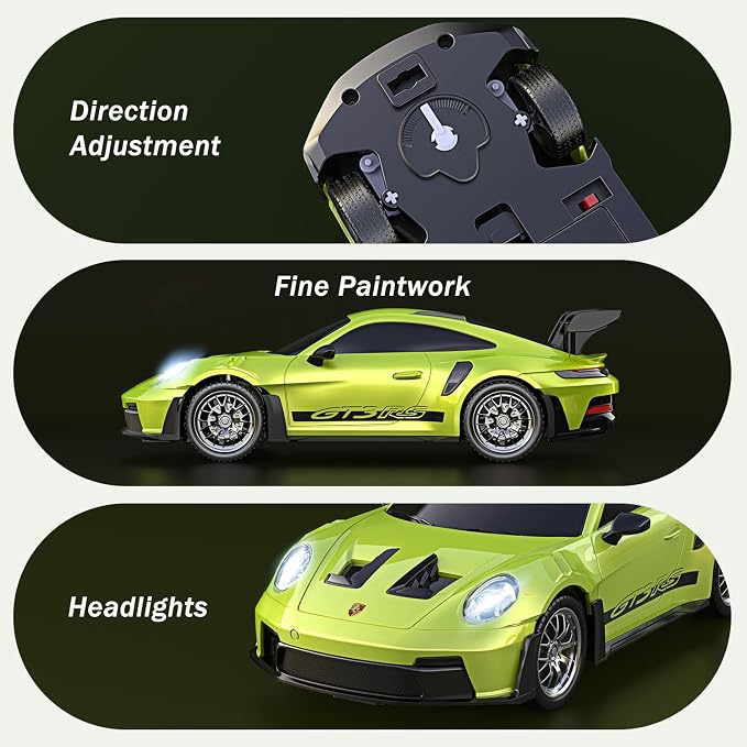 AEROQUEST Porsche Remote Control Car,Officially Licensed Porsche 911 GT3 RS,1:24 Scale Toy Car for Kids,Electric Sport Racing Hobby RC Cars,Birthday Gift for Boys and Girls（Green）