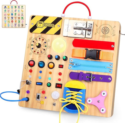 Konijiwa Busy Board - Montessori Toys for 1-3 Years Old Boys & Girls | Sensory Toys for Kids with Autism | Toddlers Learning Activity for Early Development (Busy Board v3)