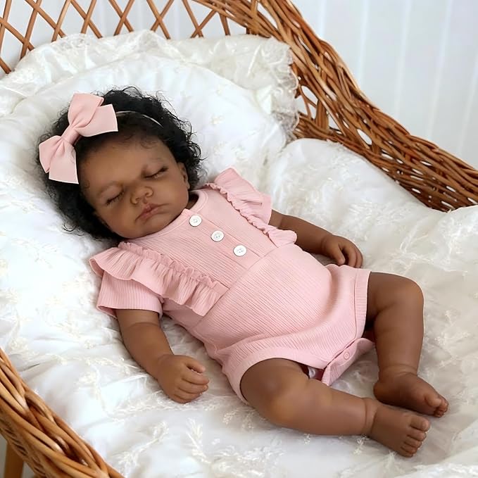 Pinky Reborn Baby Dolls Girl Black 20 Inch Full Body Silicone Vinyl Doll Girl Realistic African American Newborn Realistic Doll Toy for Kids Age 3+