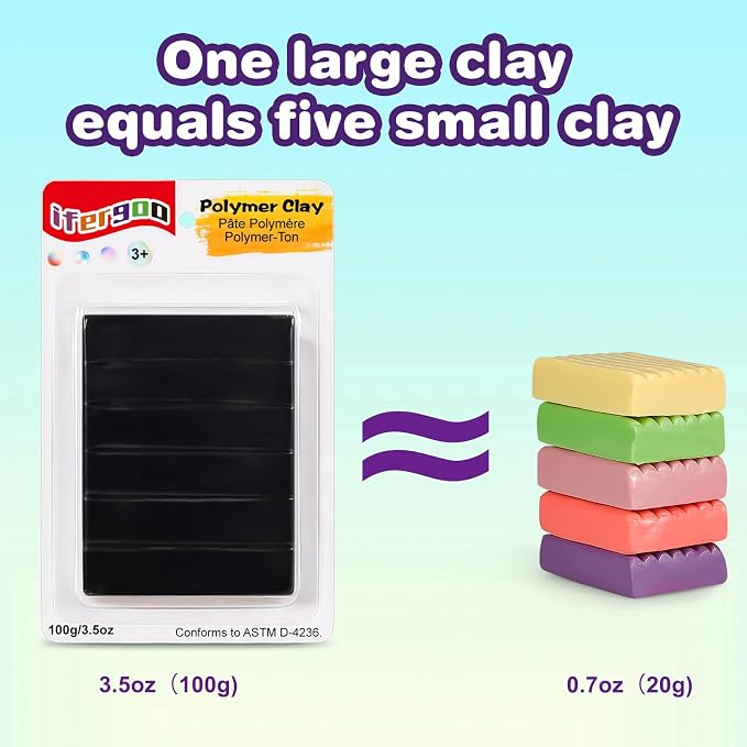 ifergoo Polymer Clay, 100g Modeling Oven Baked Model Clay for Sculpting, DIY, Artistic Creation & School Projects, Great for Kids and Adult (Black)