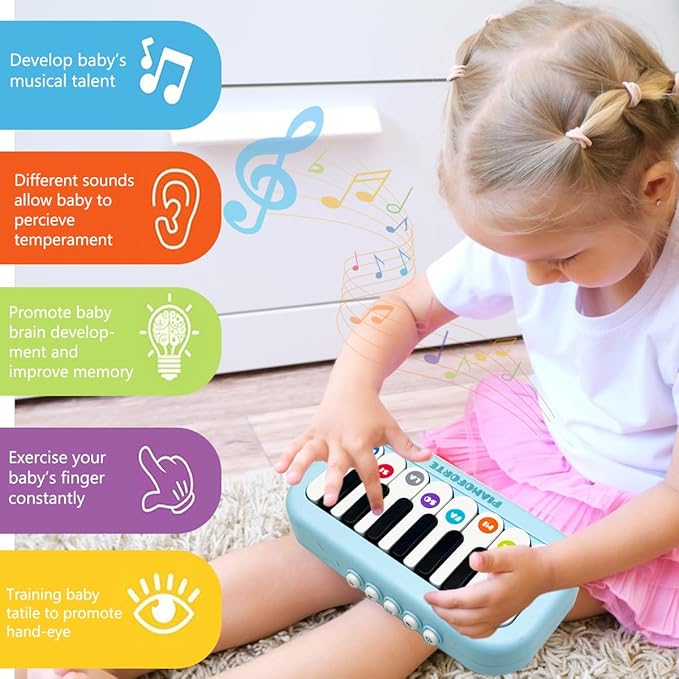 Toddlers Piano Toy with Rainbow Lights, Portable Travel Piano Keyboard Musical Instrument Learning Toys, Music Interactive Birthday Gift for 3 4 5 Year Old (Blue)