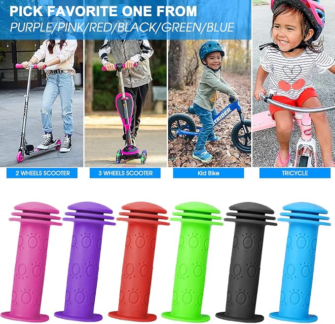 Kids Bike Grips - 105mm Bicycle Handlebar Grips With Mushroom Pattern for Bikes, Balance Bikes, and Kick Scooters