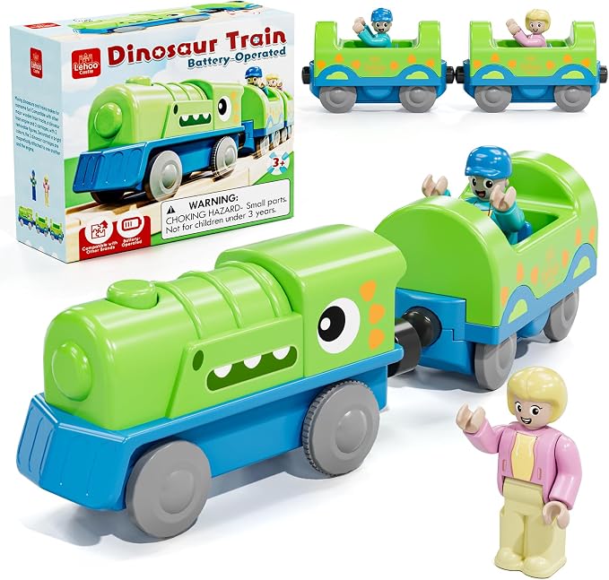 Lehoo Castle Dinosaur Battery Powered Train Toy for Toddlers Ages 3+ | Motorized Train with 2 Figures, Compatible with Thomas, Brio & Melissa & Doug Tracks, Birthday Gift for Kids