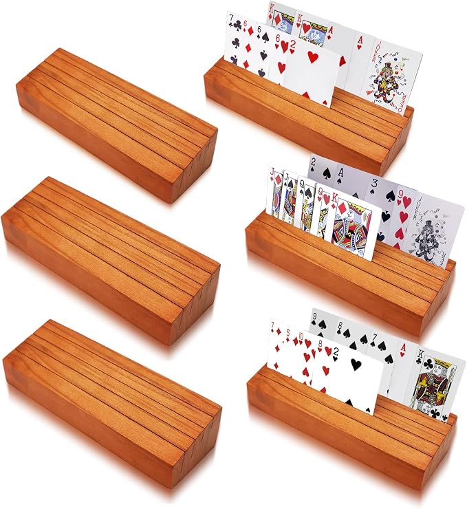 hismocal Playing Card Holders Deck Stand, Play Cards Holder for Kids or Elder People, Hands-Free Wood Holder Racks,Tray for Organizing Cards (6 Pack)
