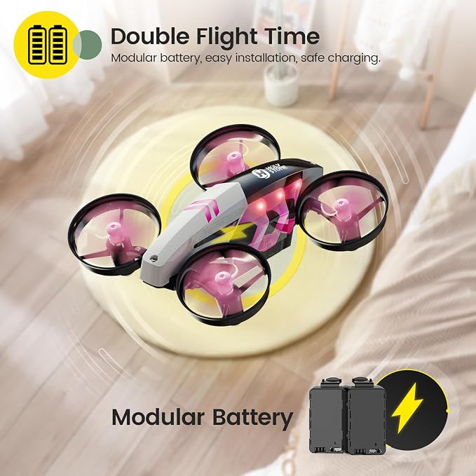 Holy Stone HS210T Drones for Kids, 2 IN1 MINI Indoor Drone with Land & Fly Mode, Four Posture Deformations RC Quadcopter with 3D Flip, Auto Hovering, Easter day& Birthday Toy Gift for Boys and Girls