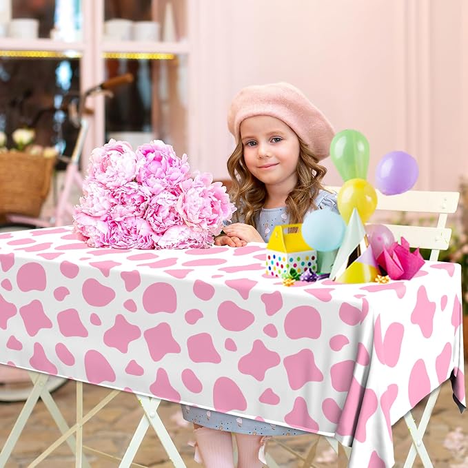 Cow Print Tablecloth,Highland Cow Party Decorations 3PCS Plastic Pink Cow Print Table Cloths Disposable Cow Tablecloth for Farm Theme Birthday Party Decoration