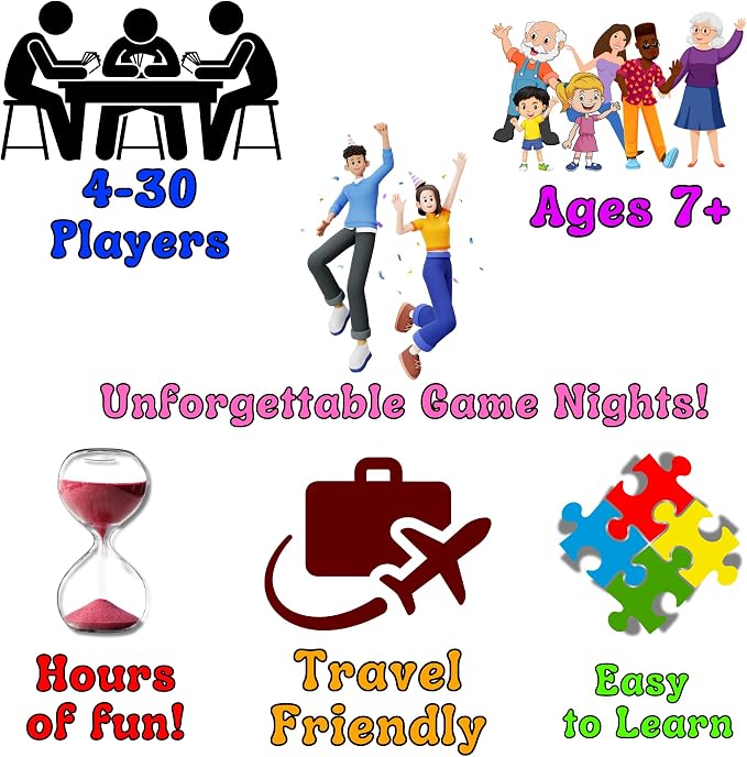 5-in-1 Party Games: Mafia War, 180 Crazy Charades, 150 Trivia Questions, Hilarious Story-Building, and Unheard Truth or Dare Challenges, up to 30 Players