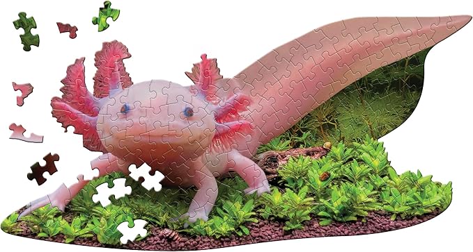 Madd CAPP: I Am Lil' Axolotl - 100 Piece Puzzle - Kids Animal-Shaped Jigsaw, 36" X 18" Finished Size, Poster Reference, Educational Fun Facts Booklet