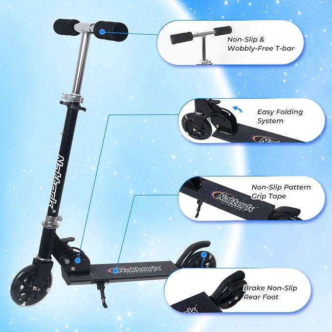 Nattork Scooter for Kids Ages 3-8 – Kick Kids Scooters for Girls & Boys Light up Wheels Portable Lightweight Folding Design with Reducing System and Adjustable Height Handlebars and up to 110 Lbs