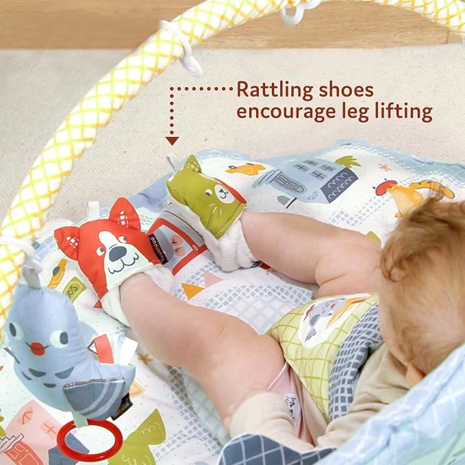 Yookidoo Baby Gym Urban- Lay to Sit-Up Play Mat, 3-in-1 Infant Activity Center with Tummy Time Pillow, Rattle Shoes & Plush Toys for Newborns, 0-12 Months
