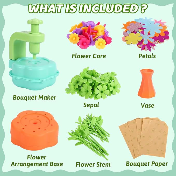 Flower Craft Kits for Kids, Arts and Crafts Activity Toys Set for Girls Ages 4-10, Birthday Gifts for 4 5 6 7 8 9 Year Old Girls, DIY Flower Making Kit for Kids, Creative Toys Gifts for Preschool