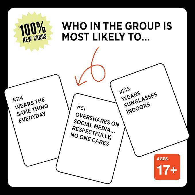 DSS Games Who’s Most Likely to… [Core Game with 100% NEW Cards | A Party Card Game for Adults, Teens, Girls Night, Groups, Bachelorettes, Game Night & More | Fun Game Gift Idea