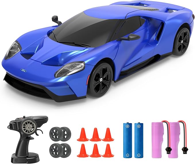YONCHER RC Drift Car, Remote Control Car for Kids Ford GT Officially Licensed, 1:24 20KM/H 4WD with Lights, Fast Racing Toy Car for Boys Girls, Blue