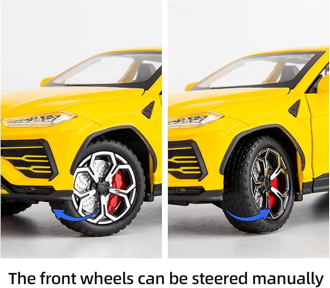 BDTCTK Compatible for 1:24 Lambo Urus Car Model, Diecast Pull Back Car Toy car, Doors Open, Light and Sound, Boys Toys Kids Adults Gifts Yellow