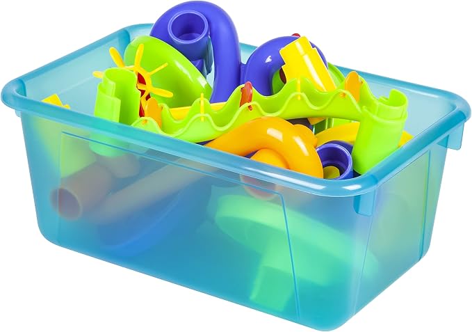 Storex Small Cubby Bins – Plastic Storage Containers for Classroom with Non-Snap Lid, 12.2 x 7.8 x 5.1 inches, Tint Teal, 5-Pack (62486A05C)