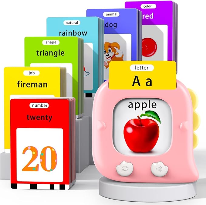 Kidzdo Talking Flash Cards for Toddlers 1 2 3 4 5 6 Years Old, 254 Words Pocket Speech Language Learning Toys, Great Christmas Birthday Gift Ideas for Girls Ages 1-6, Pink