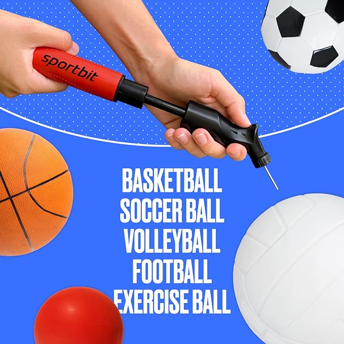 SPORTBIT Ball Pump for Sports Balls - Push & Pull Inflating System - Hand Pump for Exercise Balls - Volleyball Pump, Basketball Inflator, Ball Air Pump - Goes with 5 Needles Set