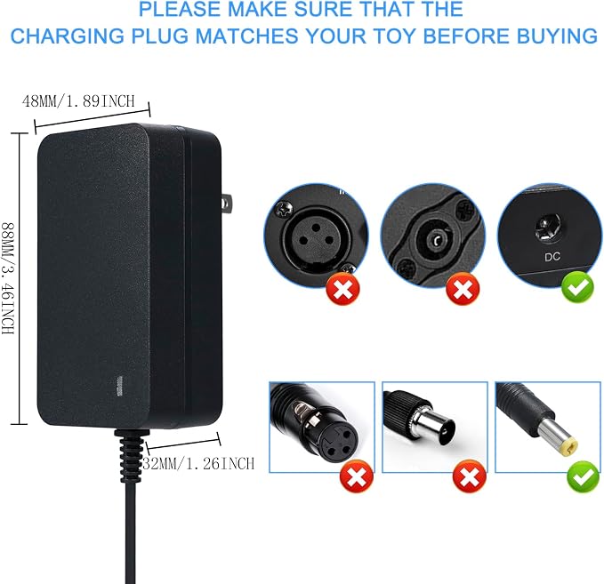 24V Charger for Kids Ride on Toys Car,24 Volt Kids Ride Battery Chargers,24 Volt Battery Charger for Ride on Car SUV Car Ride-Ons Accessories