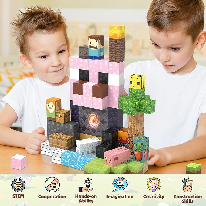 JIMI 120PCS Magnetic Blocks, Magnetic Building Blocks Set for Boys Girls Ages 3+, 1 inch Magnet Cubes Montessori Sensory Stacking Construction Toys Christmas Birthday Present