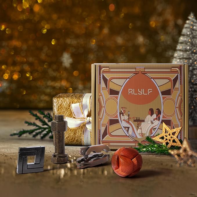 RLYLF 8 Pcs Brain Teaser Puzzles Favor Educational Toys Mind Puzzles Ancient Wooden and Metal 3D Unlock Interlock IQ Puzzles Box Game