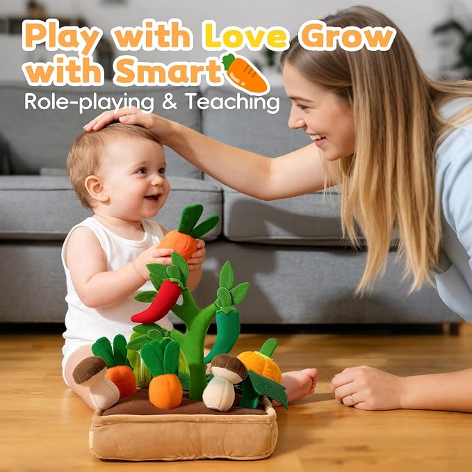 Jollybaby Baby Toys 6-12 Months - Vegetables Garden Plant Plush 11PCS - 6 Month Old Toys Montessori Sensory Toy Mushroom Carrot Boy Girl Gifts Toddler Easter Basket Stuffers