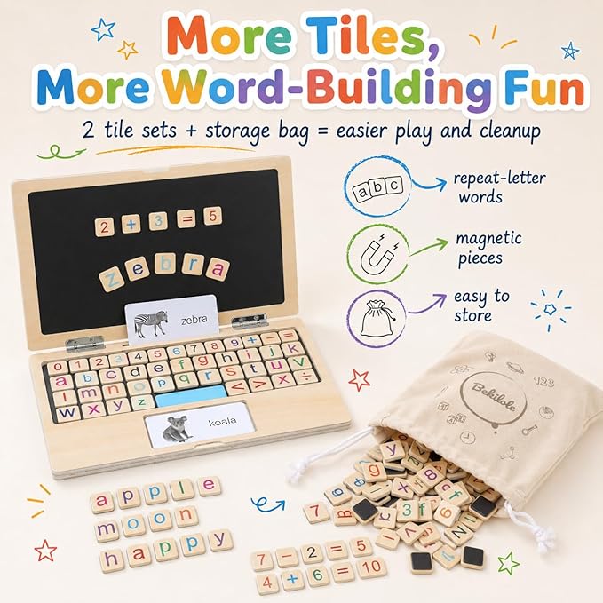 Montessori Toys 11.8" Laptop Preschool Learning Activities 3 Year Old Boy Gift, Pretend Play Toddlers Birthday Gift ,Learning and Educational Toys for 3 4 5 6 7 8 Year Old Kids