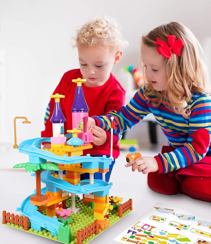 Marble Run Toy Building Sets, 86Pcs Castle Building Blocks for Age 3+, Marbles Track Building Toys, Large Building Bricks Race Track STEM Educational Toys for Toddler Boy Girl Birthday Toys Gifts