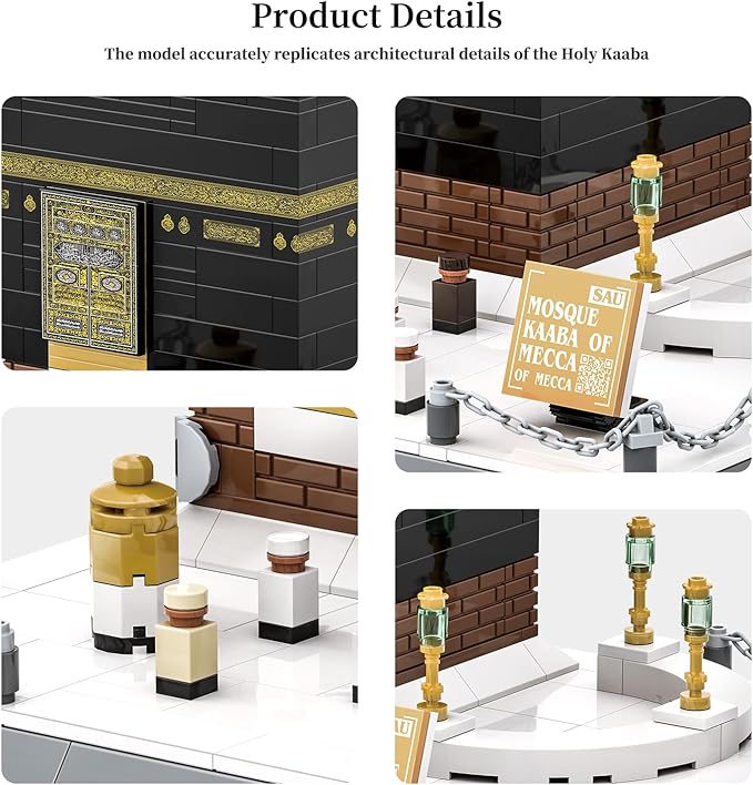 Mecca Kaaba Building Blocks 446 Pcs Holy Mosque Architecture Model Islamic Gift for Ramadan & Eid Educational Muslim Toy for Adults Teens Home Decor Souvenir with Display Base