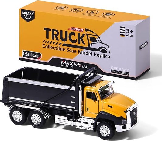 AIUAZA 1/50 Ratio die-Casting Engineering Construction Vehicle, Dump Truck, Excavator, Mixer, Alloy Collection Model car, Boy's Door Opening Pull Back car Toy (Dump Truck)