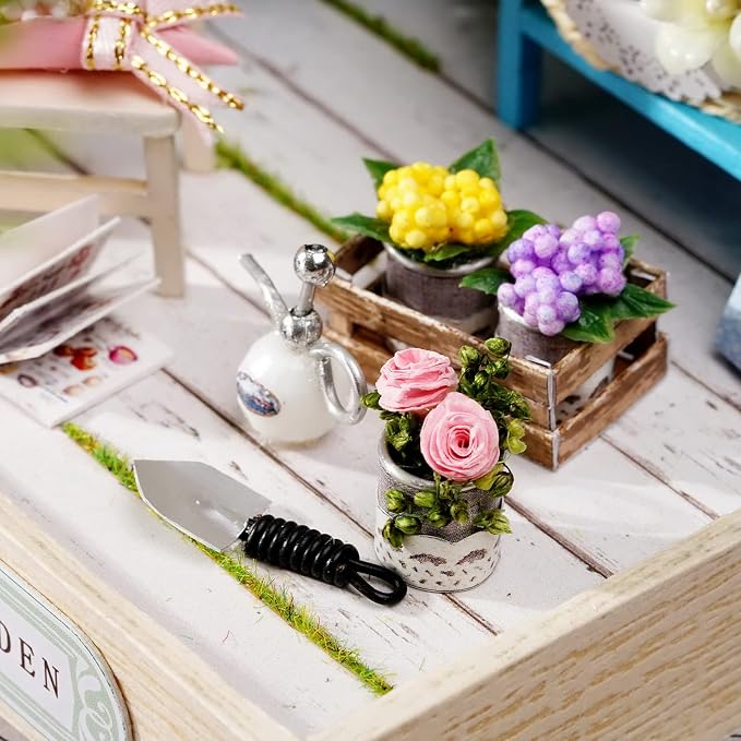 CUTEROOM DIY Doll House Miniature Furniture Wooden House Kit with Dust Cover & LED Light and Accessories - New Three Styles QT Series Dollhouse (QT033)
