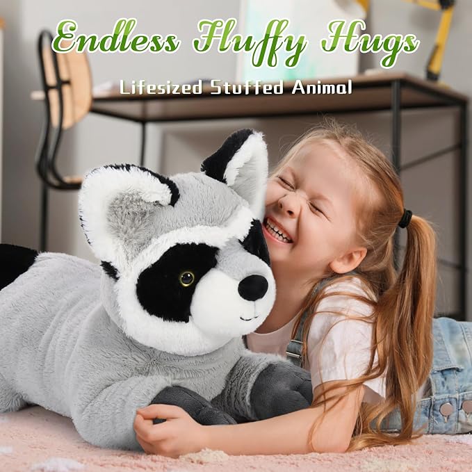 BENINY Giant Raccoon Stuffed Animal 30" - Oversized Raccoon Plush Pillow - Fluffy Big Stuffed Racoon Toy Birthday Gifts for Kids - Sweet Companion