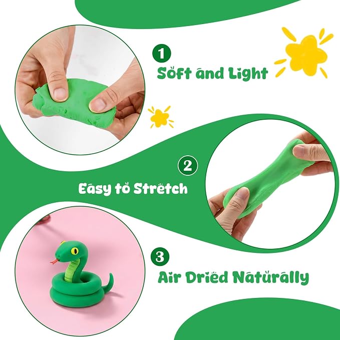 VioraWhite 144 Pcs Air Dry Clay Bulk 76 oz Mardi Gras Soft DIY Modeling Clay Kit Magic Foam Crafts for Sculpting Kids Gifts Party School Supplies for Crafts Artistic Project(Emerald Green)
