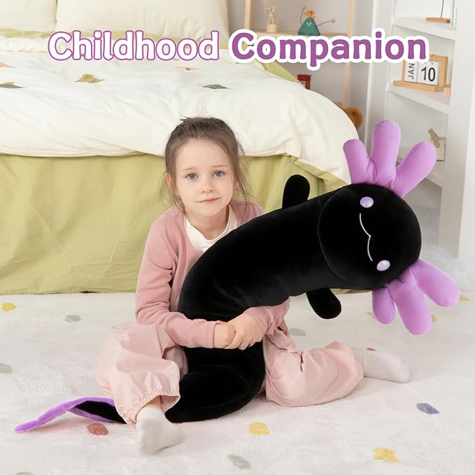 MaoGoLan Giant Axolotl Plush Pillow, Big Axolotl Plush Stuffed Animal Toy for Kid Girl Boy, Jumbo Stuffed Salamander Body Pillow Glow in The Dark, Birthday Day Gift Baby Shower Party Decor, Black