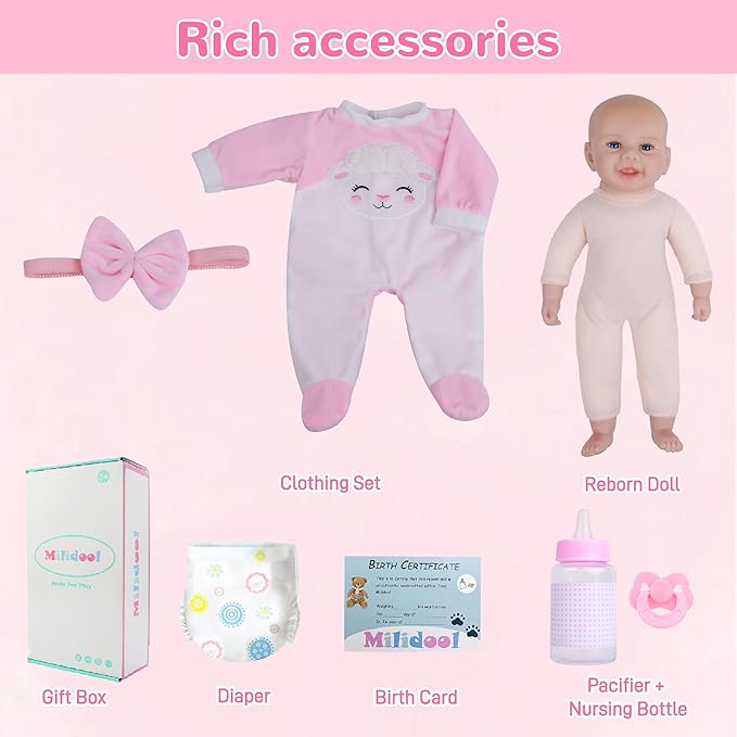 Milidool Baby Doll Girl - 17-Inch Soft Body Realistic Baby Doll Real Life Baby Dolls for 3+ Years Girl Birthday Gifts, Pretend Play, Christmas & Collection