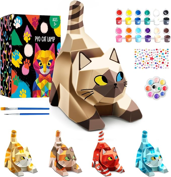 Goody King Paint Your Own Lie Cat Lamp Kit, DIY Cat Crafts Night Light, Arts & Crafts for Kids Ages 8-12, Painting Kit for Girls Boys Age 4 5 6 7 8+, Cat Birthday Gift for Kids Ages 3 4 5 6 7 8+