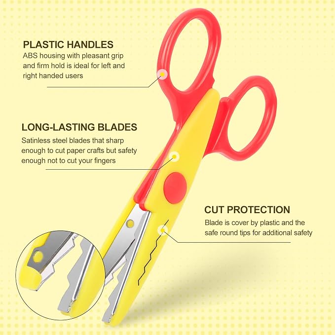 UCEC Craft Scissors Decorative Edge, 12 Pack, Bright Zig Zag Scissors | for Crafting, Scrapbooking, Fancy Pattern Design
