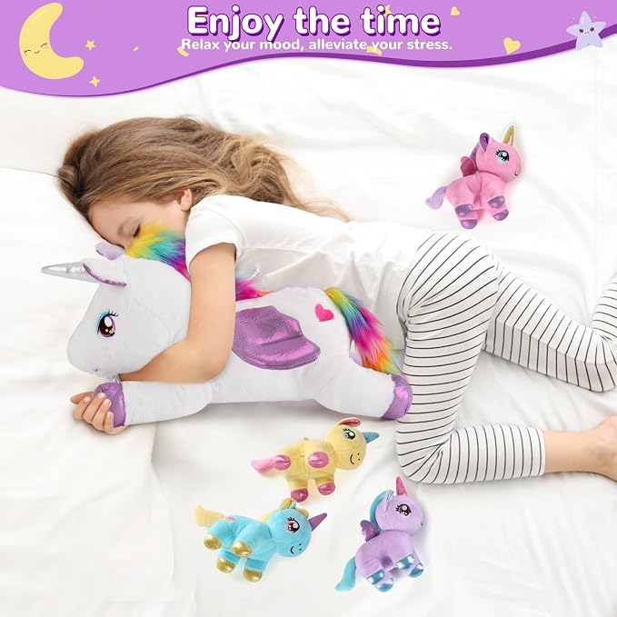 gnomantic Unicorn Stuffed Animals with Babies Inside, Mommy Toy for Kids | 5-Piece set: 1 mommy unicorn + 4 baby unicorns inside. Unzip belly to reveal surprise babies. Ultra-soft, ages 3-8.