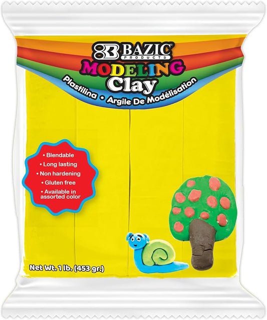 BAZIC Modeling Clay Yellow Color 1 LB, Light Dough Art Craft, Non Toxic Gift for Artist Kids Toddler Boys Girls, Bulk for Classroom, 24-Packs