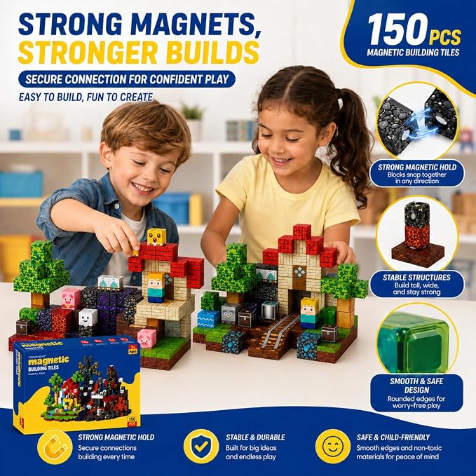 AuroraSynth 150PCS Magnetic Blocks - 0.8in Magnetic Building Blocks Cubes, Magnet Toys for Kids, Stacking Construction Magnets, School STEM Toys Birthday for Boys & Girls Ages 3+